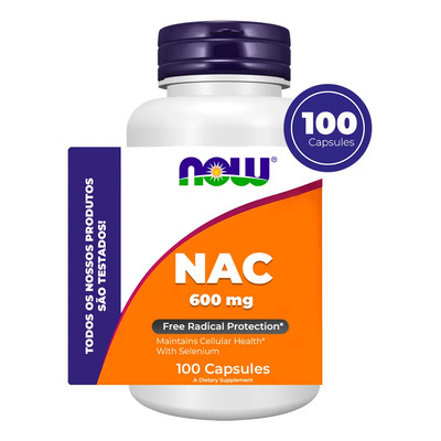 Suplemento em cápsulas NOW Foods NAC 600mg 100 caps sem sabor em pote | Frete grátis