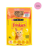 Kit 10 Ração Úmida Nestle Purina Gatos Friskies Salmão 85g