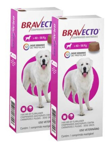Kit 2 Bravecto 40 A 56kg Comprimidos Antipulgas Para Caes