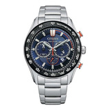 Reloj Citizen Ecodrive Chrono Ca448682l Hombre Color De La Malla Plateado Color Del Bisel Negro Color Del Fondo Azul