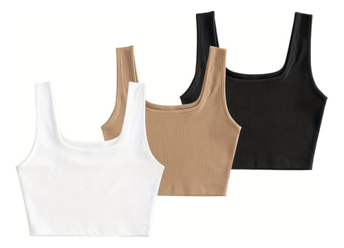 Pack 3 Camisetas Yoga Basic Deportivas Crop Acanalados