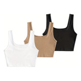 Pack 3 Camisetas Yoga Basic Deportivas Crop Acanalados