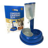 Bebedouro E Comedouro Automático Duplo Para Cães Bilha Azul