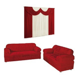 Conjunto Capa Sofa Elasticada 2e3 +cortina Riviera 2mx1,70