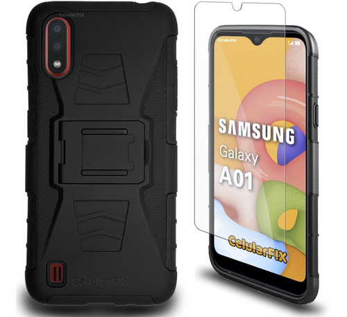 Funda Protector P/ Samsung A01 Uso Rudo Con Clip + Mica