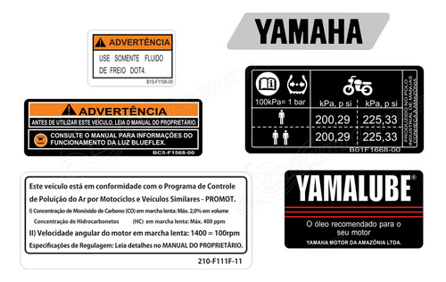 Adesivos Etiqueta Advertencia Moto Fz 15