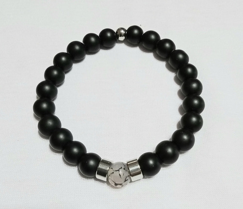 Pulsera Elastizada Piedras Onix Negro Y Ágata Vena De Dragon