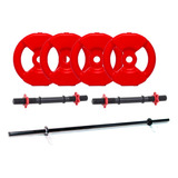  Kit Barra 32kgen Discos Pvc+mancuernas Con Tope A Rosca Pvc