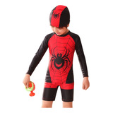 Traje De Baño Natacion Con Gorro Spider Niño 3-7 Años