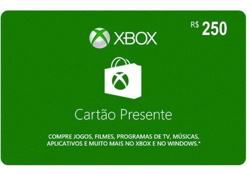 Microsoft Gift Cartão Xbox Br Brasil R$250 (2x 100+50) Reais