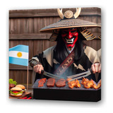 Cuadro 60x60cm Samurai Cocinando Asado Parrilla Comida