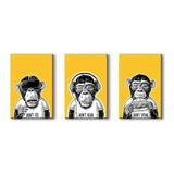 Quadros Decorativos Macacos Sábios Sala Quarto 60x120 Cm