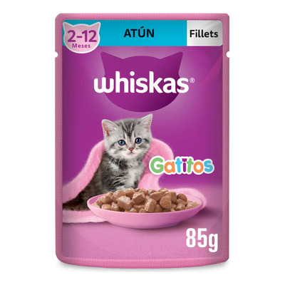 WHISKAS - Alimento Húmedo para Gatitos, Sabor Atún, con Proteína, Zinc, Vitamina E y Fibra, 24 Sobres para Gato, 85 gr. c\u002Fu | Envío gratis