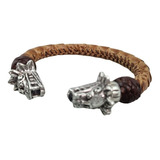 Brazalete De Piel Quetzalcoatl De Plata 925 Para Hombre