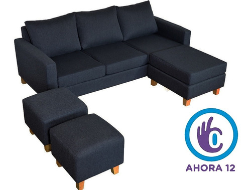 Sofa Sillon Esquinero + 2 Puff Chenille Antidesgarro Premium