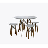 Mesa De Jantar Eames Redondo 90cm Com 4 Banquetas Eames