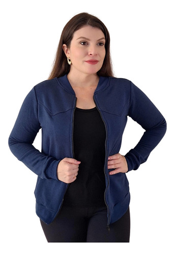 Blazer Feminino Moletom Zíper Moda Inverno Manga Longa Top