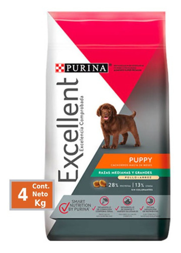 Purina Excellent Cachorro 4 Kg Pollo Y Arroz Croquetas