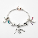 Pulsera Europea Dentista Bro Rosa Dije Muelitas Plata 925 