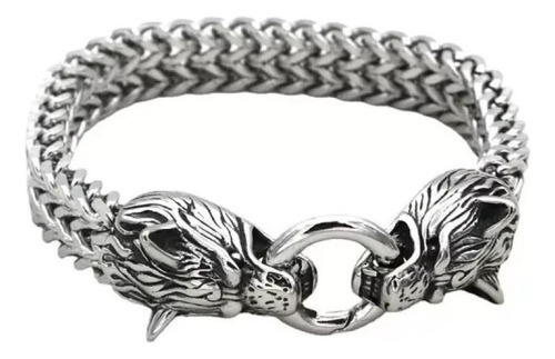 Aço Inoxidável Masculino Pulseira Nórdico Lobo Cabeça Viking