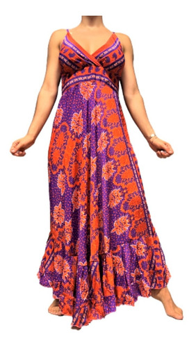 Vestido Seda Hindú Tipo Holi India Style Importado Fiesta