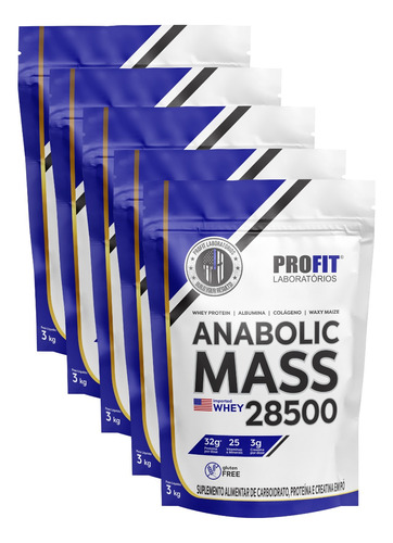 Combo 5x Hipercalórico Anabolic Mass 28500 - 3kg -total 15kg