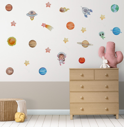 Adesivo Decorativo De Parede Infantil Astronauta Menina 5m2