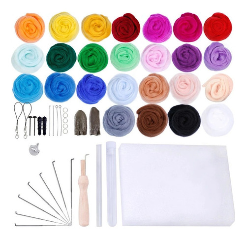 Kit De Herramientas De Fieltro De Lana De 25 Colores .