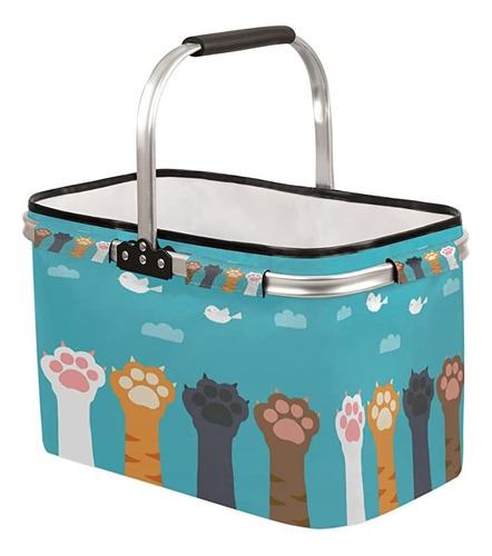 Cesta De Mercado Plegable Con Estampado De Patas De Gato,