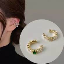 Aros De Cristal Y Perla Con Clip, Piercing Falso, Joyería Co