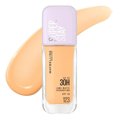 Maybelline Super Stay Lumi Matte Base de Maquillaje Líquida, Alta Cobertura con Acabado Mate Luminoso, Tecnología Lightwear 30H de Duración, Tono 123, 30 ml | Envío gratis