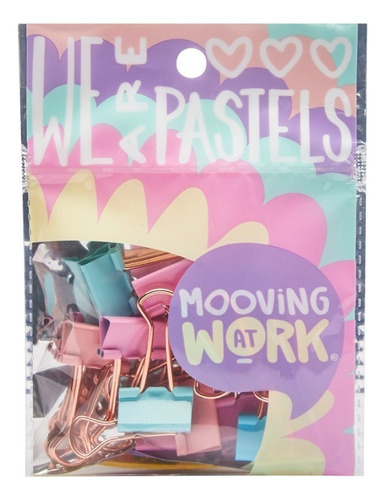 Aprietapapeles Binder Clips Pastel Mooving At Work 19 Mm 12u