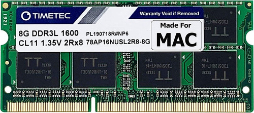 Memoria Ram Timetec, Para Apple, 8 Gb, 1600 Mhz, Ddr3l, Cl11