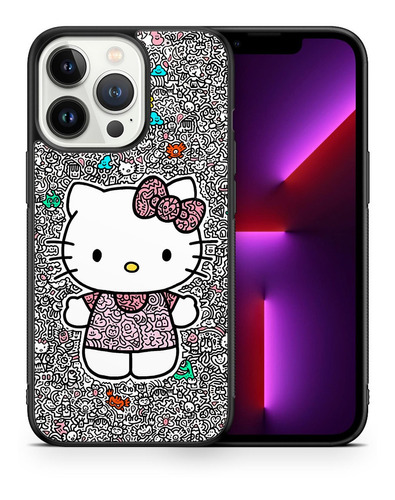 Funda Protectora Para iPhone Kitty Garabatos Tpu Case