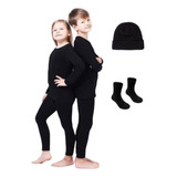 Roupa Térmica Infantil Criança Conjunto Preto Liso Peluciado