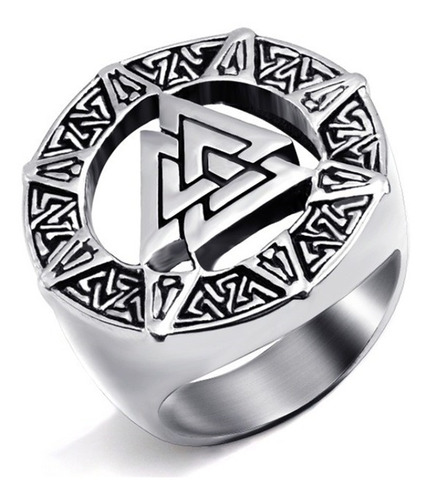 Anillo Acero Inoxidable Color Plata Triangulo Vikingo Hombre