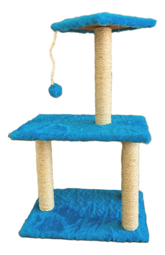 Arranhador Para Gatos 3 Bases Com Bolinha Ld Pet Cor Azul