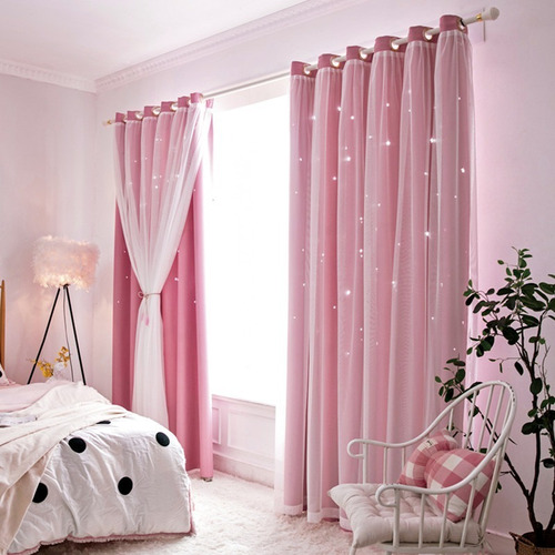 Cortinas Tela+visillo Estrella Hueca 150cm X 240cm (2 Paños)