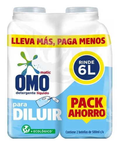  Detergente Liquido Para Diluir Omo 500ml Rinde 3lts Pack X2