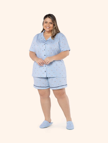 Pijama Curto De Malha Plus Size Feminino