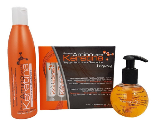 Kit Completo De Queratina Shampoo-silica-ampolletas Loquay