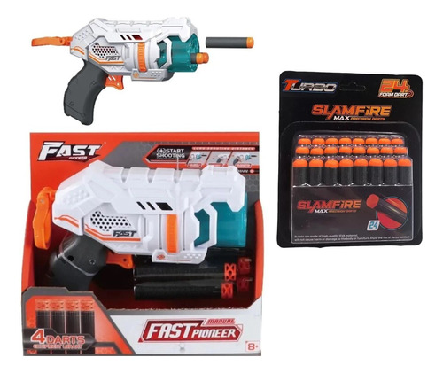 Pistola Lanza Dardo Fast Pioneer Chica Con 28 Dardos No Nerf