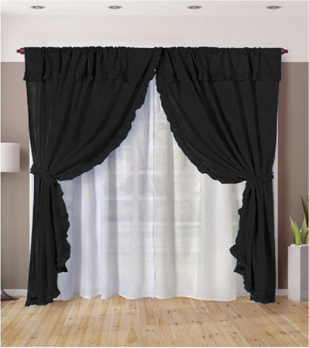 Cortinas Voile 4 Paños Con Faldón Y Volado