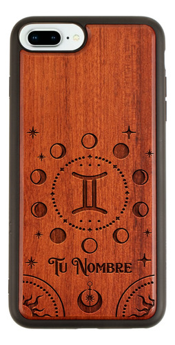 Funda Para iPhone Signo Zodiaco Géminis Madera Con Tu Nombre