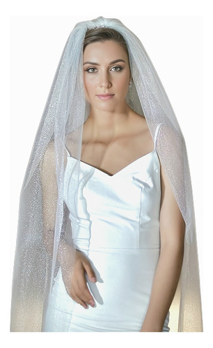 Velo De Novia Mantilla Con Glitter Diamantina 3 M De 1 Capa 