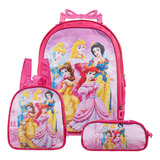 Mochila Escolar Princesas Bolsa Rodinha Kit Lancheira+estojo