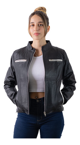 Campera De Cuero Vacuno 100% De Mujer Blanca Tiza - 142 