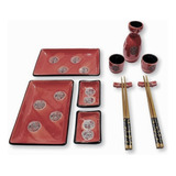 Set De Sushi Para 2 Personas 11 Piezas Porcelana Premium Color Rojo Kit Sushi