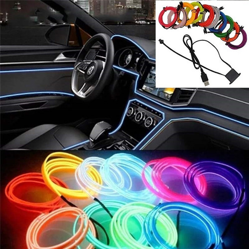 Hilo Tira Luz Neon Colores Led Conector Usb 12v Auto Moto 5m