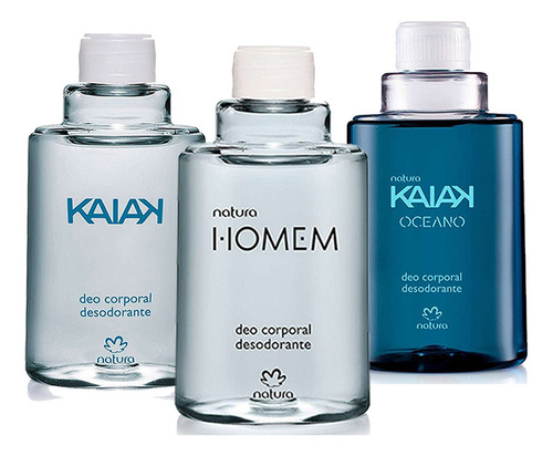 Kit 3 Refil Perfume Deo Corporal Masculino Natura Kaiak K. Oceano E Homem Clássico Tradicional Com 100ml